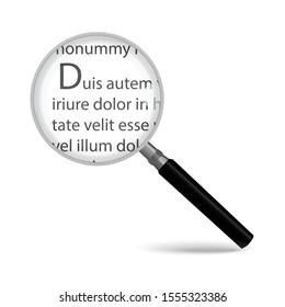 Magnifying glass looking to document isolated on white background