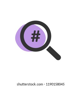 Magnifying glass looking for a hashtag isolated web icon