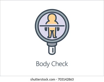 Magnifying Glass Looking Human Body. Illustration Icon About Health Check Up For Diagnose Disease.