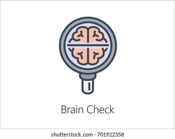 Magnifying glass looking human brain. Illustration Icon about health check up for diagnose disease