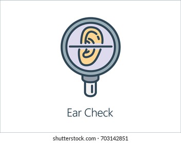 
Magnifying Glass Looking Human Ear. Illustration Icon About Health Check Up For Diagnose Disease.