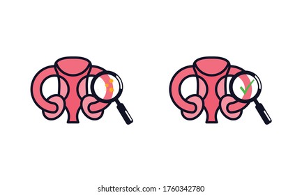 Magnifying glass looking human uterus. Illustration Icon about health check up for diagnose disease.