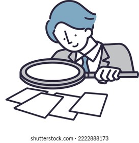 magnifying glass looking for a man examining Simple Illustration