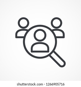 Magnifying Glass Looking For People Icon, Employee Search Symbol Concept, Headhunting, Staff Selection, Vector Illustration