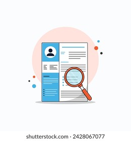 Magnifying Glass Looking Resume for Hiring  Vector Illustration. Choosing Candidate Concept Design 