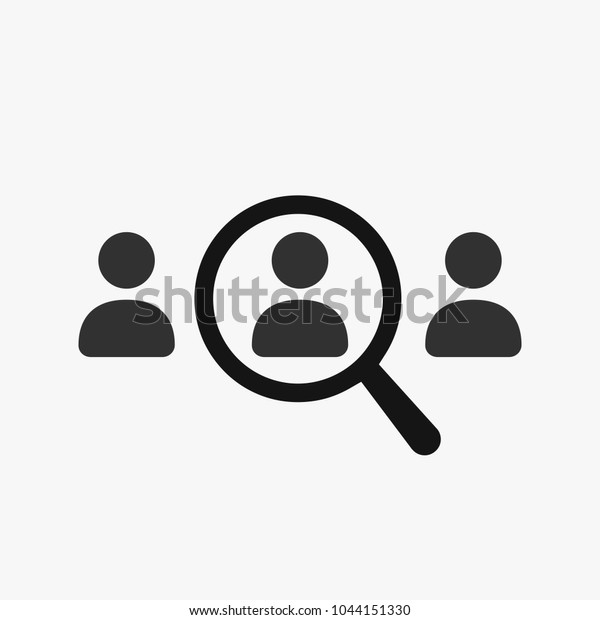 Magnifying glass looking for user icon,\
employee search symbol concept, people find, headhunting, staff\
selection, vector\
illustration