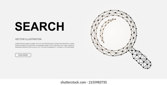 Magnifying glass low poly symbol for landing page template. Analysis design illustration. Polygonal Loupe illustration for homepage design, adv page