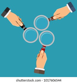 Magnifying Glass (Magnifier) in businessman hands. Flat style icon. Isolated vector illustration