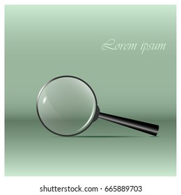 magnifying glass, magnifier in the frame with a long handle, vector