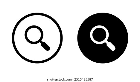 Magnifying glass, magnifier icon on black circle. Search, loupe sign symbol