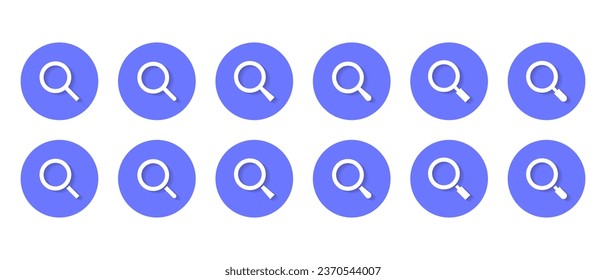 Magnifying glass, magnifier icon vector in blue circle. Search loupe sign symbol