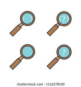 magnifying glass, magnifier vector icon set cartoon design