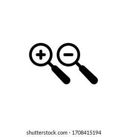 Magnifying glass or magnifier with zoom, plus minus or increase decrease icon on an isolated background. EPS 10 vector.