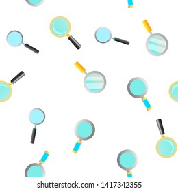 Magnifying Glass, Magnifiers Linear Vector Icons Seamless Pattern. Magnifying Search Tool Symbols Pack. Internet Searching Pictograms Collection. Flat Find Button Illustration