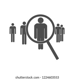 Magnifying glass with man inside. Vector illustration, flat design.