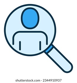 Magnifying Glass with Man vector concept blue icon or symbol