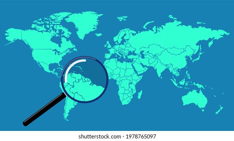 Magnifying glass and map. Concept of world exploration