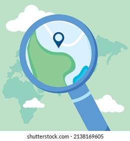 magnifying glass with map location