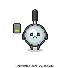 magnifying glass mascot character doing a tired gesture , cute style design for t shirt, sticker, logo element