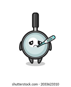 magnifying glass mascot character with fever condition , cute style design for t shirt, sticker, logo element