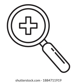 magnifying glass with medical cross symbol line style icon vector illustration design