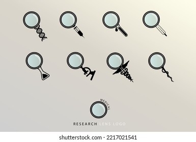Magnifying glass with medical symbol handle. Lens icon set, modern flat design, vector illustration. Medical or scientific research concept.