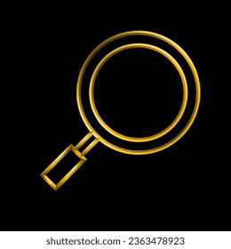 Magnifying glass. Metallic gold 3d thin lines collection set.
