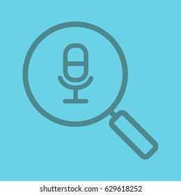 Magnifying glass with microphone color linear icon. Thin line contour symbols on color background. Vector illustration