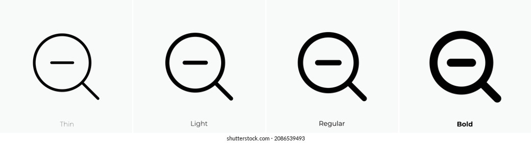 magnifying glass minus icon. Thin, Light Regular And Bold style design isolated on white background
