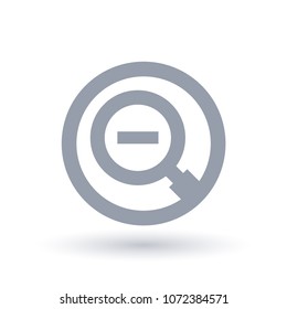 Magnifying glass minus icon. Zoom out symbol. Minimise magnification sign in circle outline. Vector illustration.