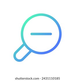 Magnifying glass with minus for map pixel perfect gradient linear ui icon. Magnifier tool. Zoom out text. Line color user interface symbol. Modern style pictogram. Vector isolated outline illustration