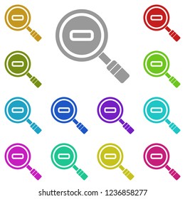 a magnifying glass with a minus sign, zoom out icon in multi color. Simple glyph vector of web set for UI and UX, website or mobile application