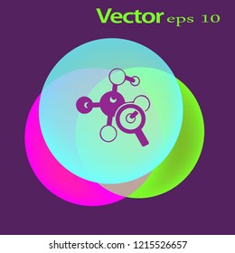 Magnifying glass and molecula. Flat icon. Vector illustration
