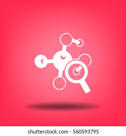 Magnifying glass and molecula. Flat icon. Vector illustration