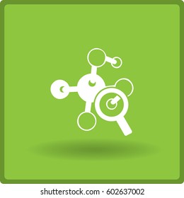 Magnifying glass and molecula. Flat icon. Vector illustration