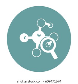 Magnifying glass and molecula. Flat icon. Vector illustration