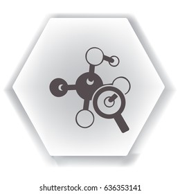 Magnifying glass and molecula. Flat icon. Vector illustration
