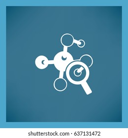 Magnifying glass and molecula. Flat icon. Vector illustration