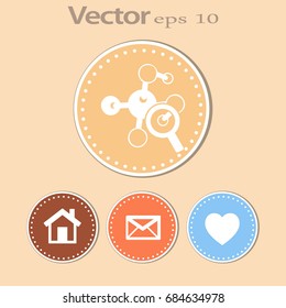 Magnifying glass and molecula. Flat icon. Vector illustration