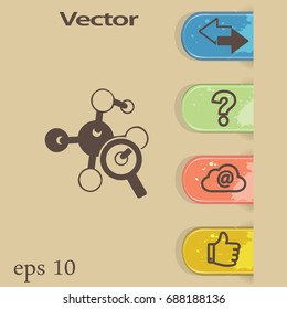Magnifying glass and molecula. Flat icon. Vector illustration