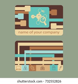Magnifying glass and molecula. Flat icon. Vector illustration