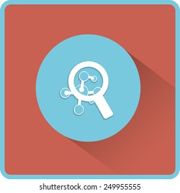 Magnifying glass and molecule. Flat icon. Vector illustration