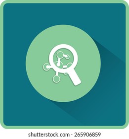Magnifying glass and molecule. Flat icon. Vector illustration