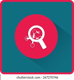 Magnifying glass and molecule. Flat icon. Vector illustration