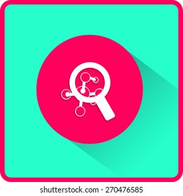 Magnifying glass and molecule. Flat icon. Vector illustration