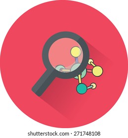 Magnifying glass and molecule. Flat icon. Vector illustration