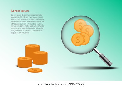 Magnifying glass with money. Checking the authenticity of dollar,Checking the authenticity of money