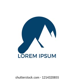 Magnifying glass and mountain logo design. Nature and magnifying symbol or icon. Unique hill and search logotype design template.