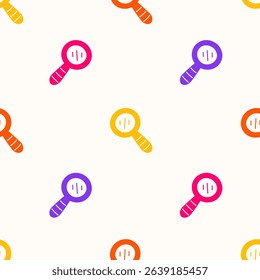 Magnifying Glass Multicolored Seamless Pattern. Search and investigation sign. Colorful repeat vector illustration for children. Doodle style icons.