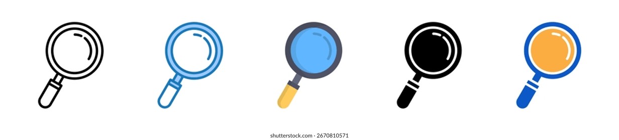 Lupa vários ícones de estilo de vidro definir ilustração de vetor de design.
